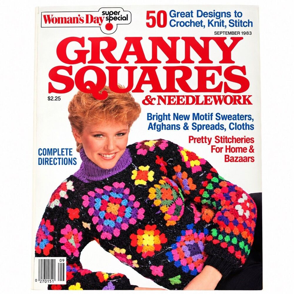 Womans Day Granny Square Magazine Vtg Sew Crochet Knit 1983 DIY Crafts